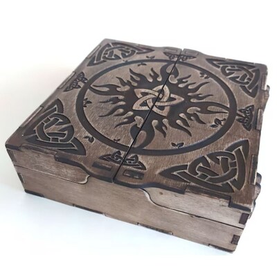 Urbalabs Wooden Magic Box Jewelry Box Dice Game Card Box Vintage Style Wood Jewelry Boxes Organizers Treasure Chest Medieval Box Handmade - image1
